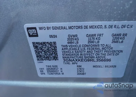 2024 Chevrolet Equinox Fwd Lt from USA, damaged, VIN 3GNAXKEG9RL356696